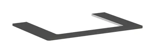 Schlichte, rechteckige Konsole in Dunkelgrau für einen Aufsatzwaschtisch. Hergestellt von Hansgrohe, mit mittigem Ausschnitt und glatter Oberfläche.
